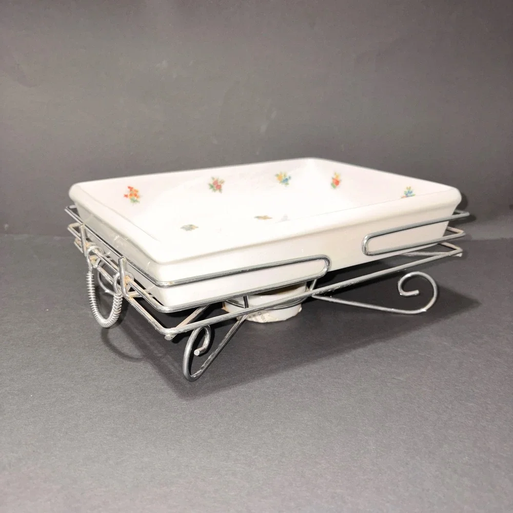 Wen Yuan Floral Casserole Dish with Rack and Candle Warmer 11.5